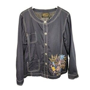Alex Kim Women's Embroidered Navy Lightweight Jacket Size XL Floral